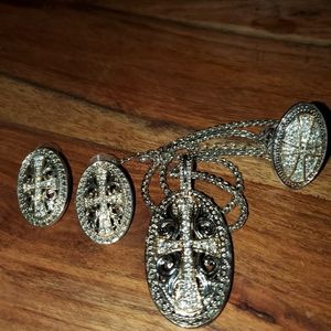 Silver Cross Pendant 3 pc Set